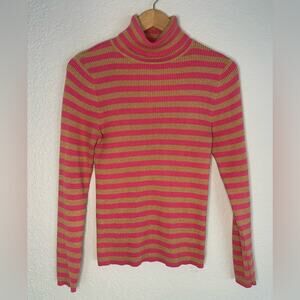 Moda International Pink Gold Glitter Stripe Turtleneck Sweater Holiday Sparkle